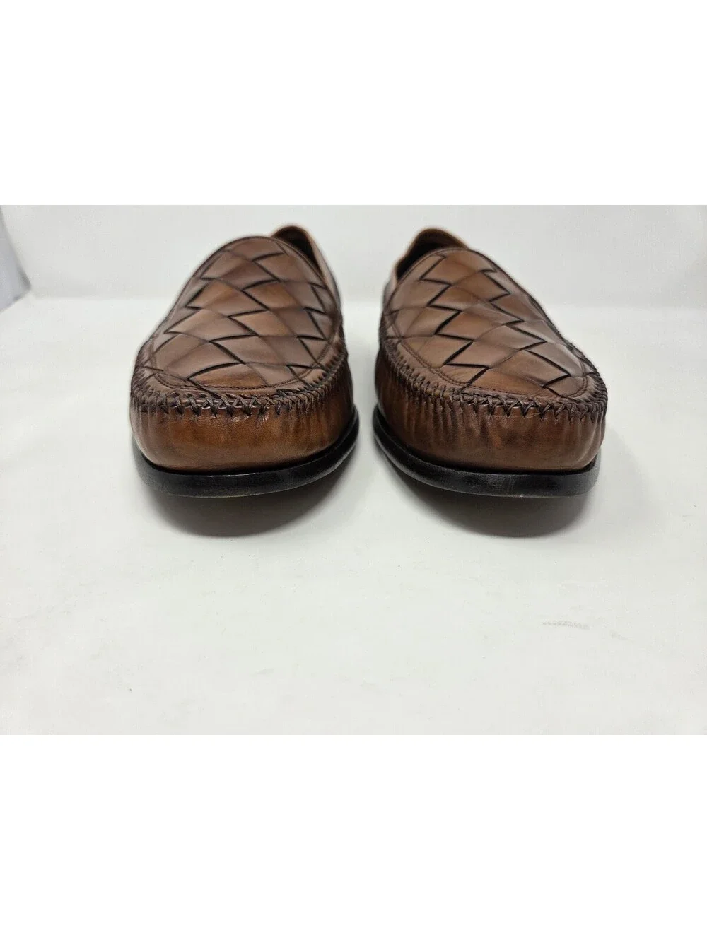 Bragano Men's Brown Leather Woven Moc Toe Loafers Size 15 M